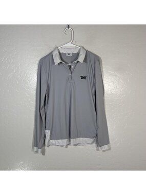 PXG Polo Shirt Womens Large Gray White Long Sleeve Golf Top Stretch Athletic